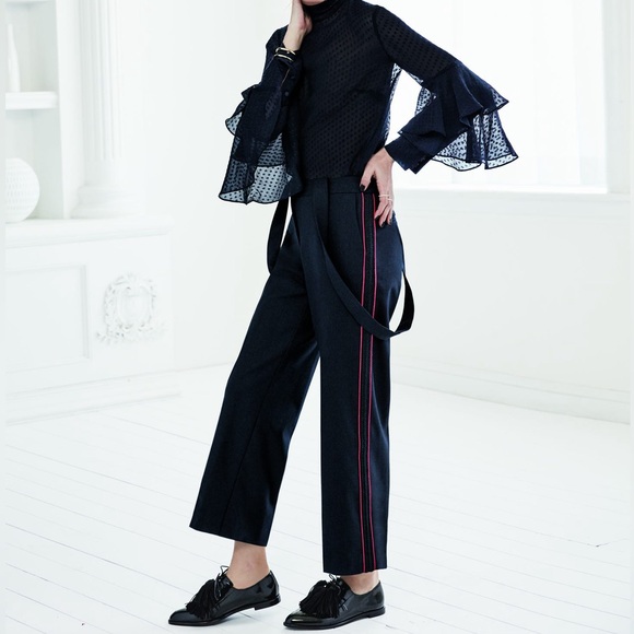 Chelsea28 Pants - Olivia Palermo + Chelsea28 nave red ribbon Suspender Pants women’s size 14 $149